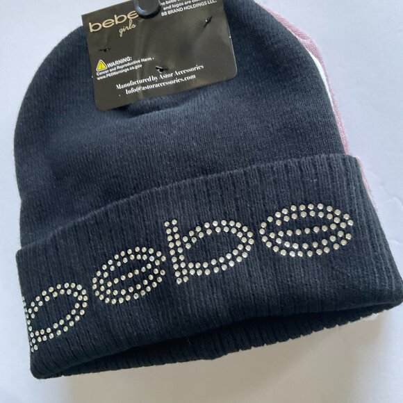 BEBE Girl's Pack of 3 Rhinestone Beanie Hats NWT Size OSFM - Picture 2 of 6